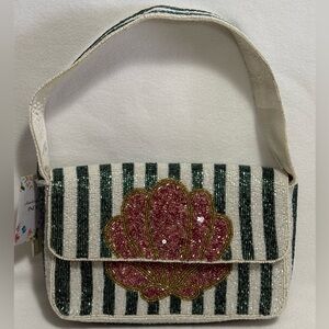Handcrafted In India Beaded Clam Shell Shoulder Bag Pink Gold - NWT